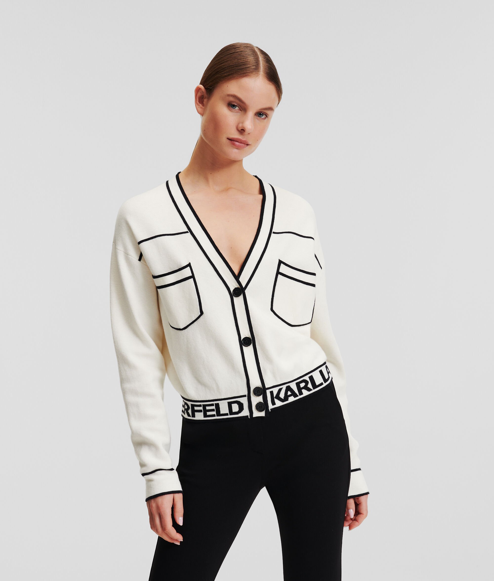 (image for) Stylish CROPPED KARL LOGO CARDIGAN